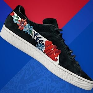 Puma genuine suede embroidered flower shoes